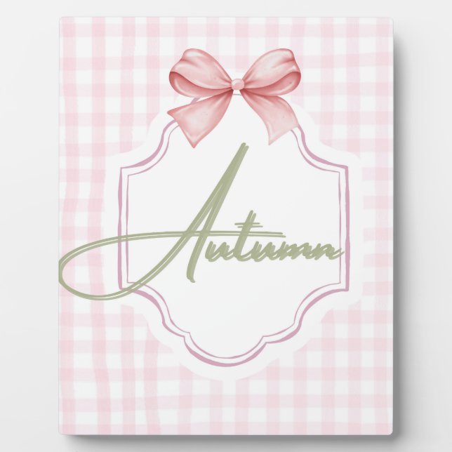 Personalized Autumn Baby Girl Nursery Bow&Gingham  Plaque (Front)