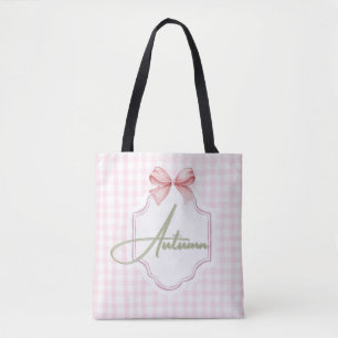Personalized Autumn Baby Girl Nursery Bow&Gingham Tote Bag