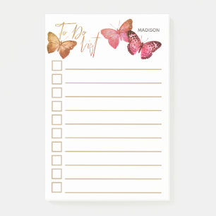 Personalized Autumn Pink Butterfly To Do List Post-it Notes
