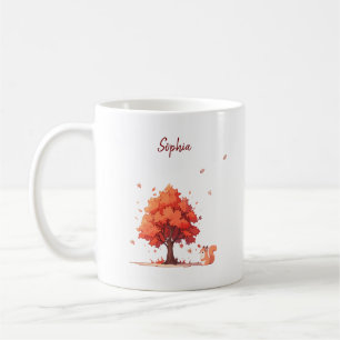 Personalized Autumn Tree and Squirrel  Coffee Mug
