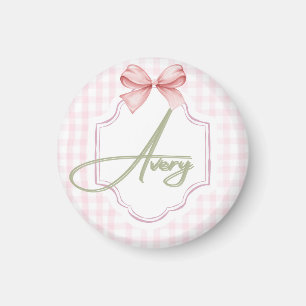 Personalized Avery Baby Girl Nursery Bow&Gingham Magnet