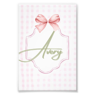 Personalized Avery Baby Girl Nursery Bow&Gingham  Photo Print