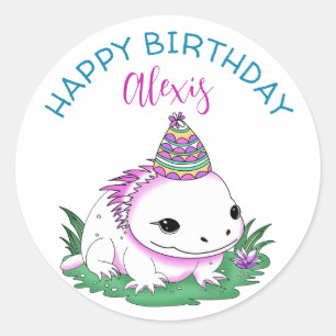 Personalized Axolotl Themed Girl's Birthday  Classic Round Sticker