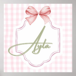 Personalized Ayla Baby Girl Nursery Bow&Gingham  Poster