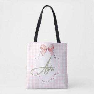 Personalized Ayla Baby Girl Nursery Bow&Gingham  Tote Bag