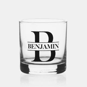 Personalized B Name Custom Gift for Him Dad Groom Whiskey Glass