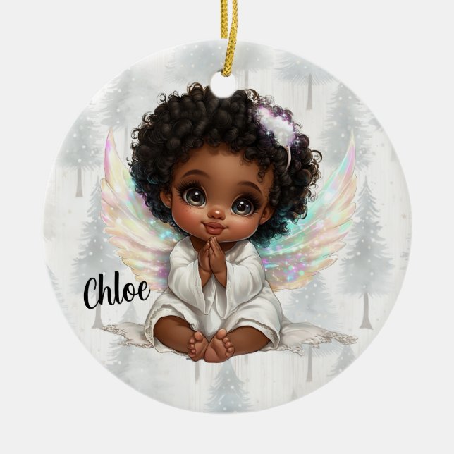 Personalized Baby Angel Christmas Keepsake  Ceramic Tree Decoration (Front)