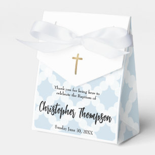 Personalized Baby Baptism Gold Cross Blue pattern Favour Box