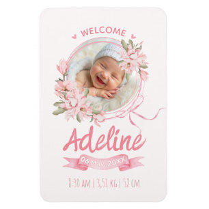 personalized baby blue floral Birth announcements Magnet
