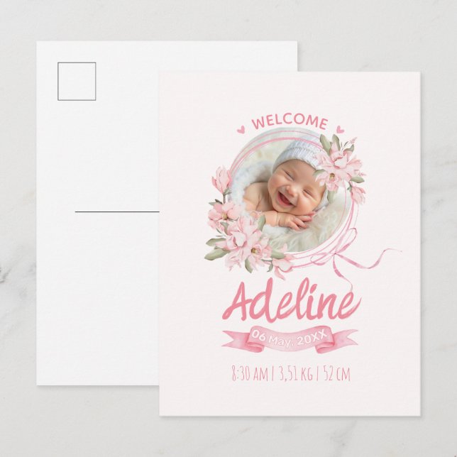 personalized baby blue floral Birth announcements Postcard (Front/Back)