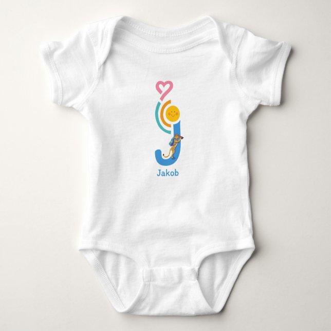 personalized baby body with letter animals baby bodysuit (Front)