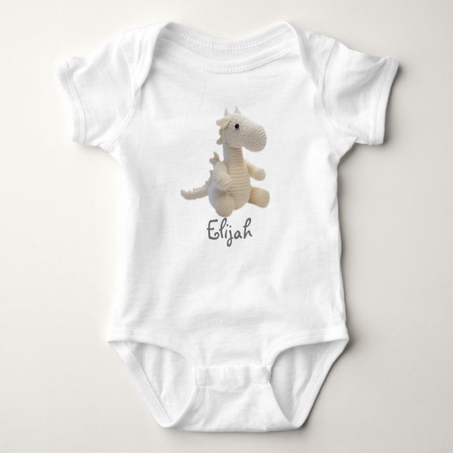 Personalized Baby Bodysuit Crochet Dragon (Front)