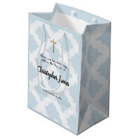 Personalized Baby Boy baptism Blue Gold Cross 