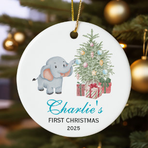 Personalized Baby Boy First Christmas Watercolor Ceramic Tree Decoration