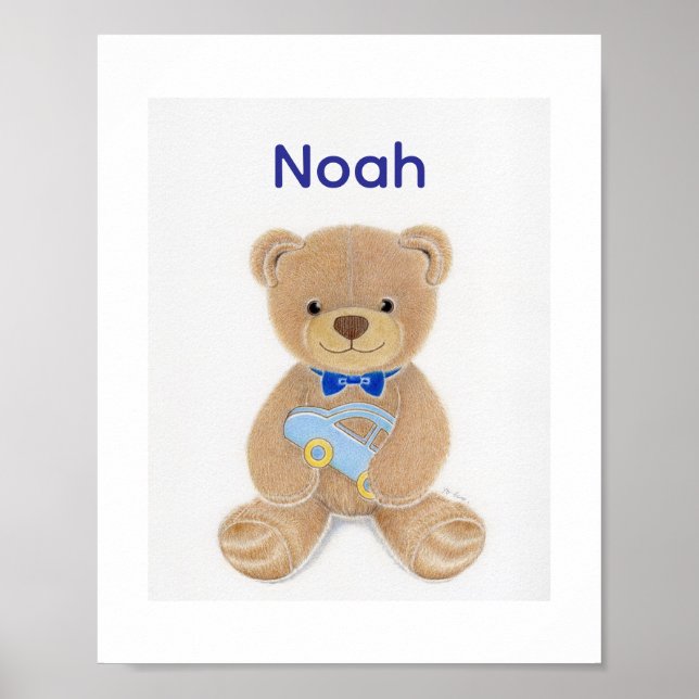 Personalized Baby Boy Name Teddy Bear Nursery  Poster (Front)