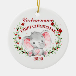 Personalized Baby Elephant 2020 first Christmas Ceramic Tree Decoration