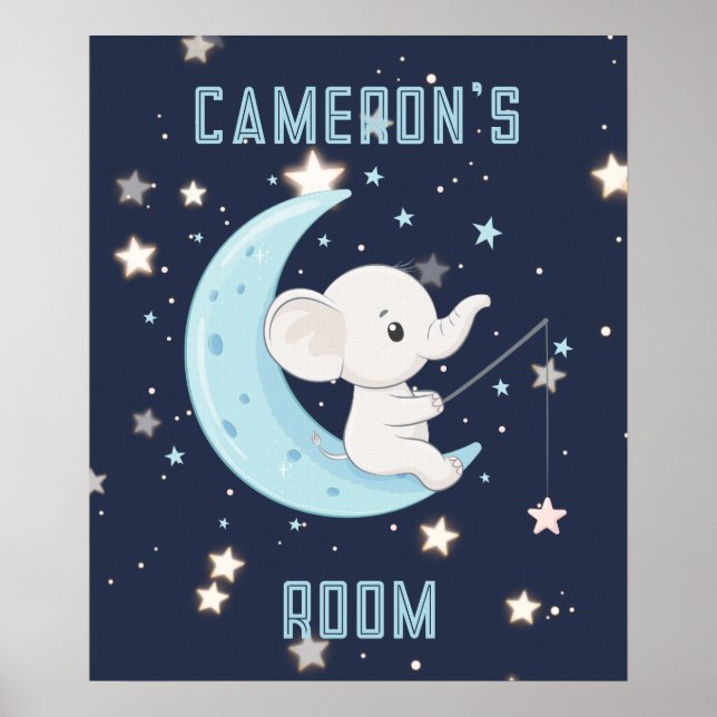 Personalized Baby Elephant Fishing 4 Stars Poster  (Front)