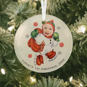 Personalized Baby Face Photo Chubby Santa Glass Tree Decoration