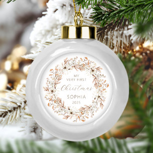 Personalized Baby First Christmas Wildflowers Ceramic Ball Christmas Ornament