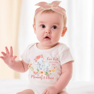 Personalized Baby First Mother's Day Elephant Baby Bodysuit