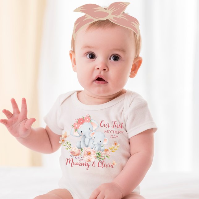 Personalized Baby First Mother's Day Elephant  Bodysuit (Creator Uploaded)