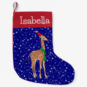 Personalized Baby Giraffe in a Santa Hat Small Christmas Stocking