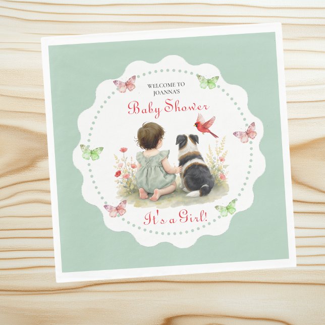 Personalized Baby Girl and her Puppy Baby Shower  Napkin (Creator Uploaded)