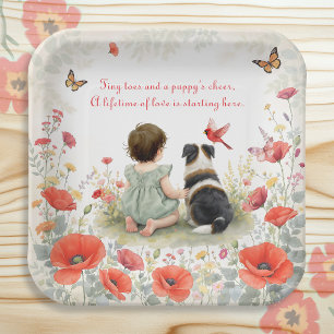 Personalized Baby Girl and her Puppy Baby Shower Paper Plate
