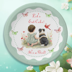 Personalized Baby Girl and her Puppy Baby Shower  Paper Plate