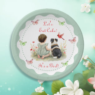Personalized Baby Girl and her Puppy Baby Shower  Paper Plate