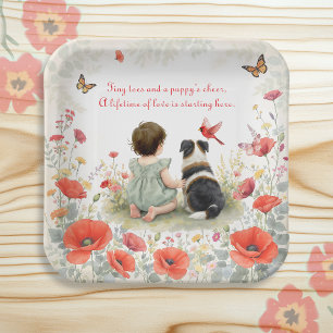 Personalized Baby Girl and her Puppy Baby Shower Paper Plate