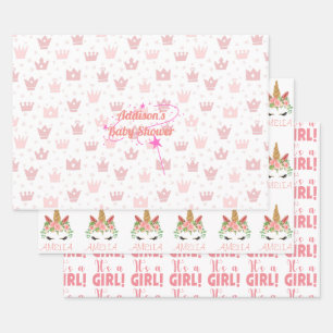 Personalized Baby Girl Baby Shower Wrapping Paper Sheet