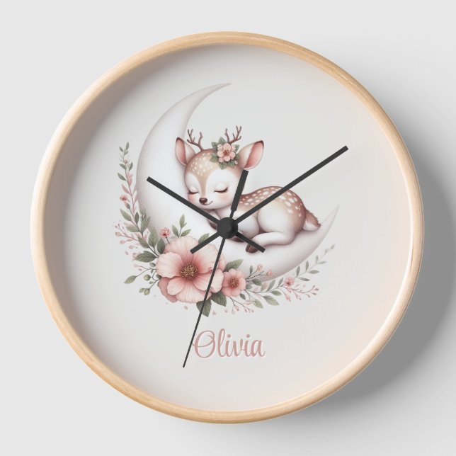 Personalized Baby Girl Deer  Clock (Front)