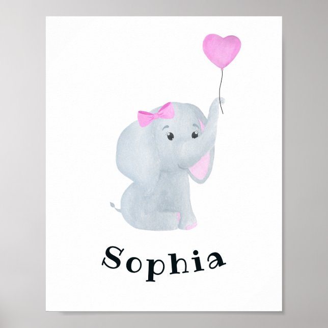 Personalized Baby Girl Elephant Nursery Wall Art  (Front)