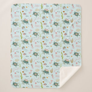 Personalized Baby Girl Turtle   50x60 Sherpa Blanket