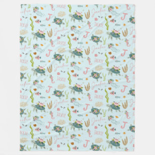 Personalized Baby Girl Turtle   60x80 Fleece Blanket
