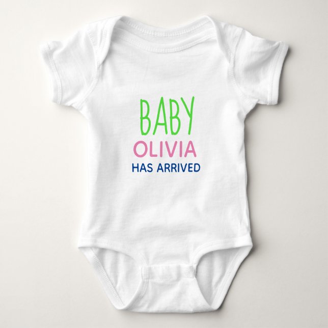 PERSONALIZED BABY HAS ARRIVED one-piece Bodysuit (Front)