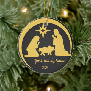 Personalized Baby Jesus Manger Christmas Holiday Ceramic Tree Decoration