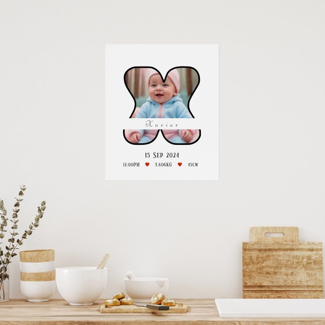 Personalized Baby Letter X With Border Poster (Kitchen)