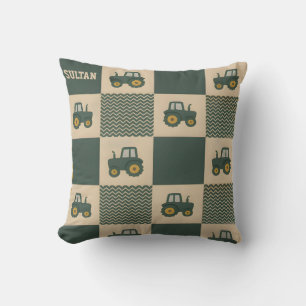 Personalized Baby Name Cute Farm Green Tractor  Cushion