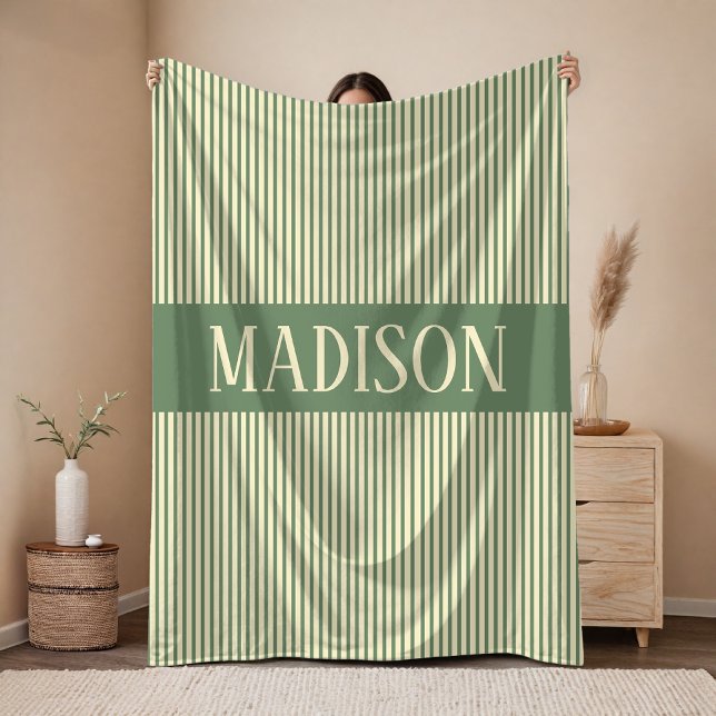 Personalized Baby Name Sage Blanket Gift for Kids (Striped Pattern Blanket Birthday Gift for Her, Personalized Wedding Blanket for Mr and Mrs)