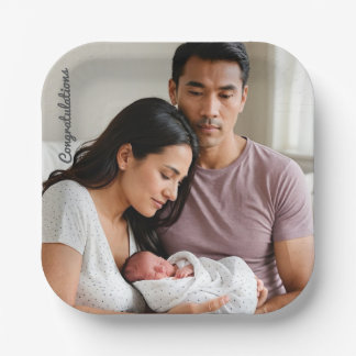 Personalized Baby Newborn Party Custom photo name Paper Plate