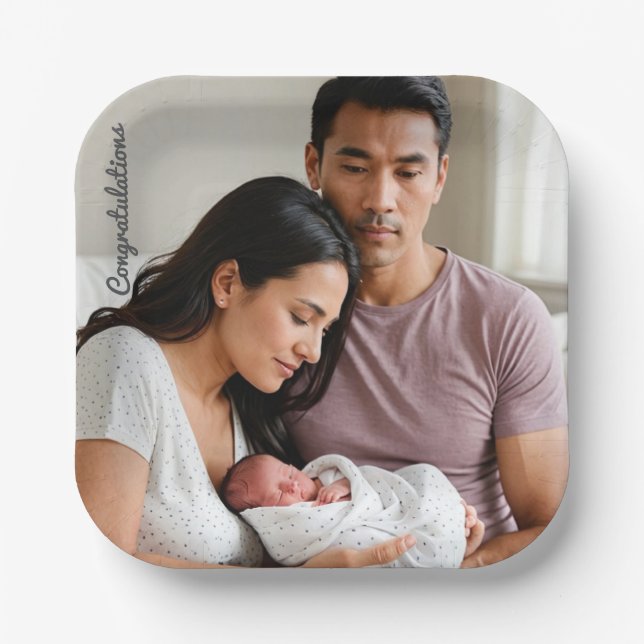 Personalized Baby Newborn Party Custom photo name Paper Plate (Front)