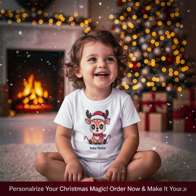 Personalized Baby Reindeer First Christmas T-Shirt (Personalized Baby Reindeer First Christmas T-Shirt)