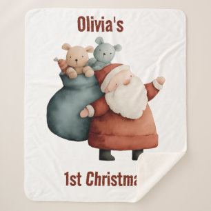 Personalized Baby’s 1st Christmas Santa Sherpa Blanket