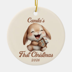 Personalized Baby’s First Christmas Bunny Ceramic Tree Decoration