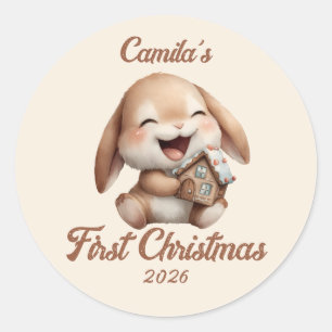Personalized Baby’s First Christmas Bunny Classic Round Sticker