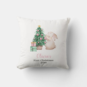 Personalized Baby’s First Christmas rabbit theme  Cushion