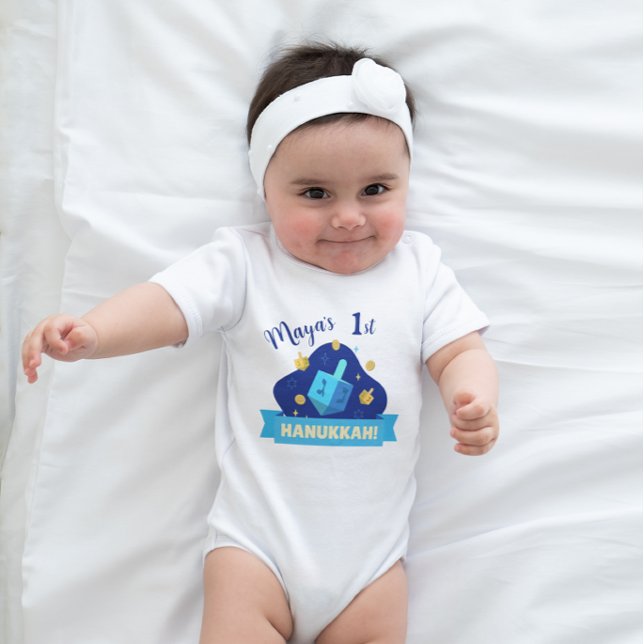 Personalized Baby’s First Hanukkah Dreidel Design Baby Bodysuit (Creator Uploaded)
