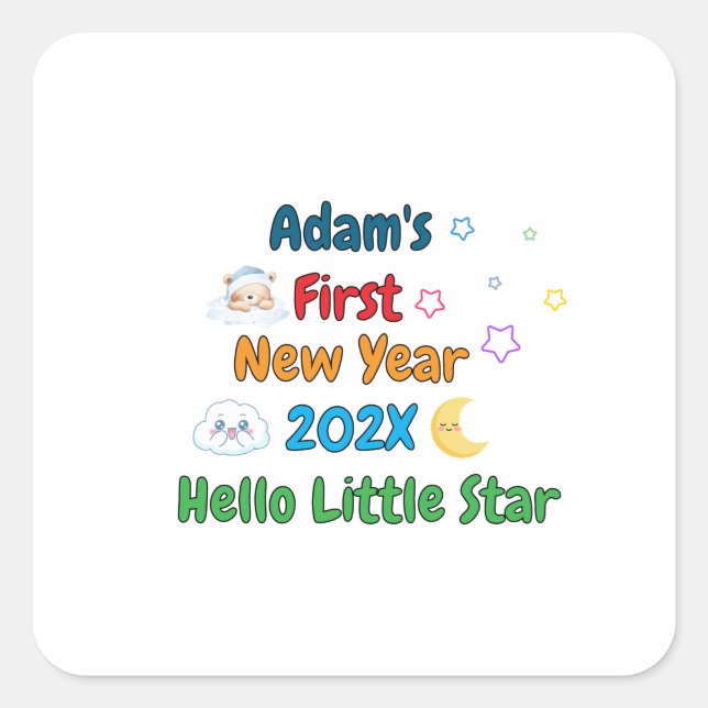 Personalized Baby’s First New Year – Cute Design P Square Sticker (Front)
